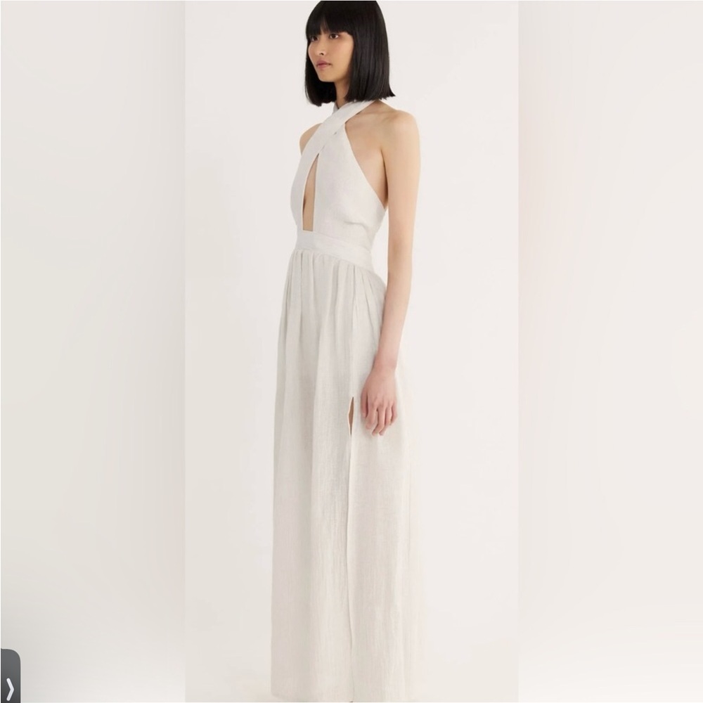 Delphine Maxi Cream Halter Linen Summer Dress - Picture 2 of 4